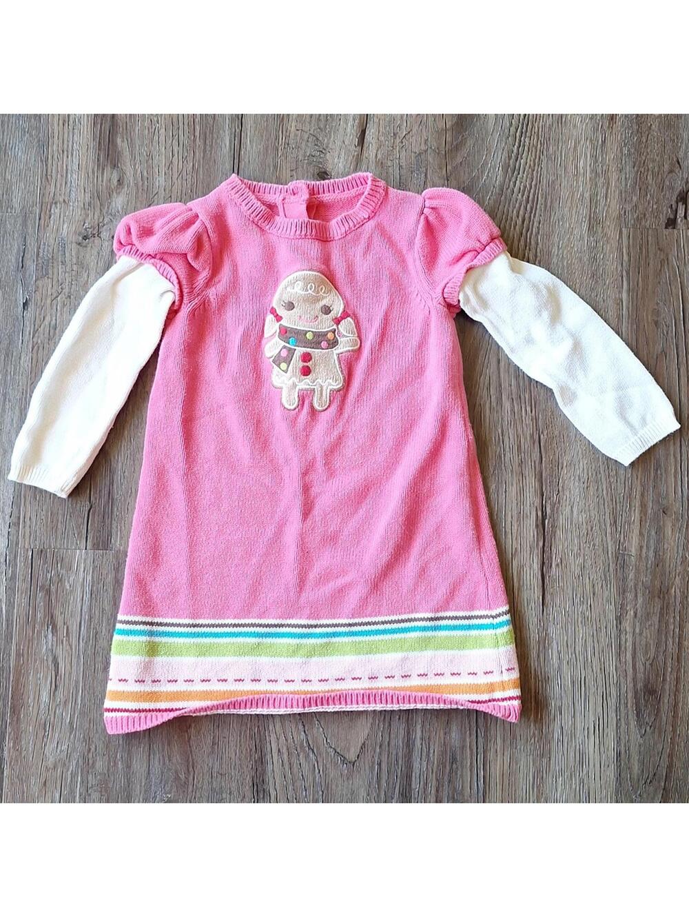 Little Girls Pink Gingerbread Christmas Sweater Dress Size 3t